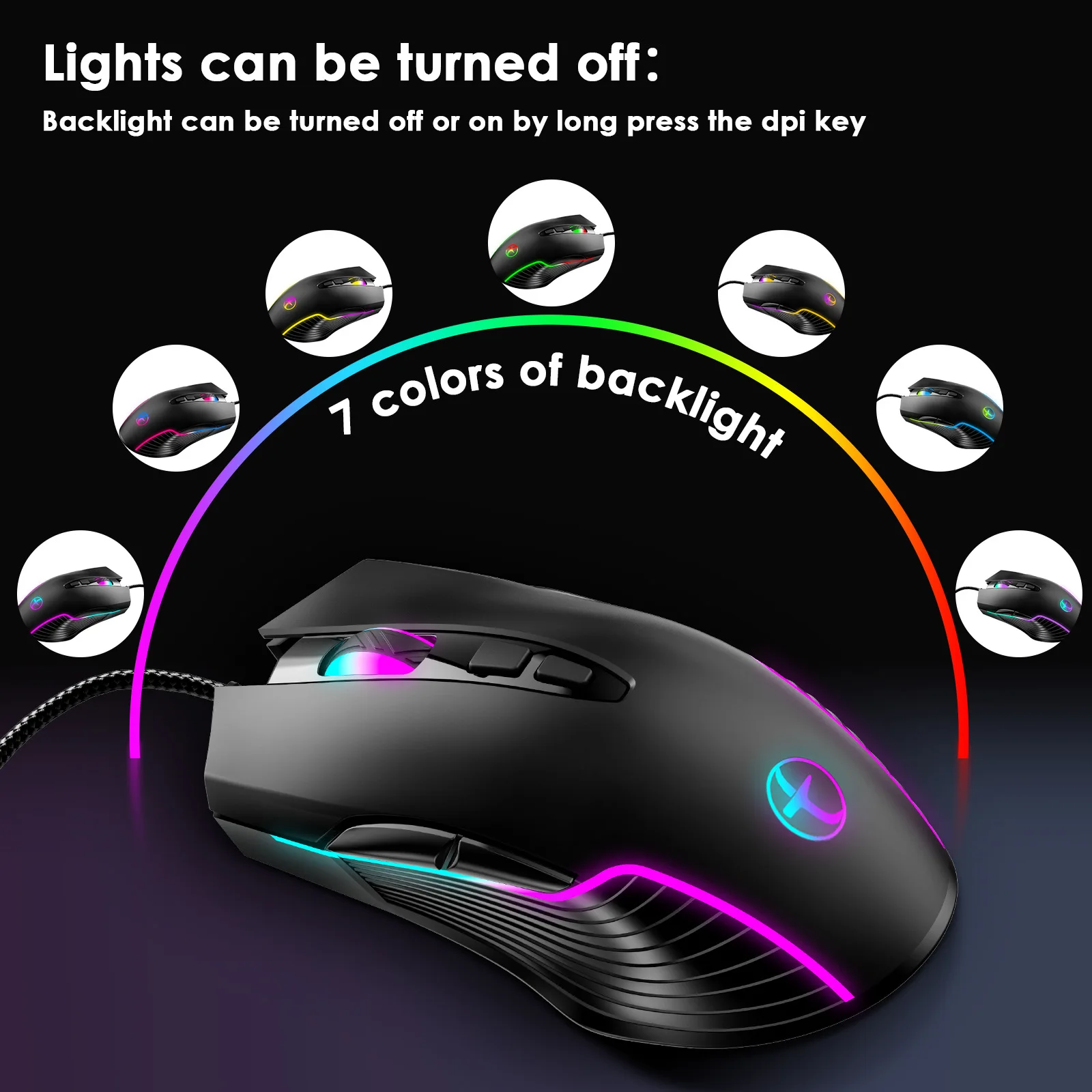 Wired Game Office Mouse RGB Light Effect 7200 Resolution Adjustable Compatible Type-C USB Plug And Play Office Use Play Game