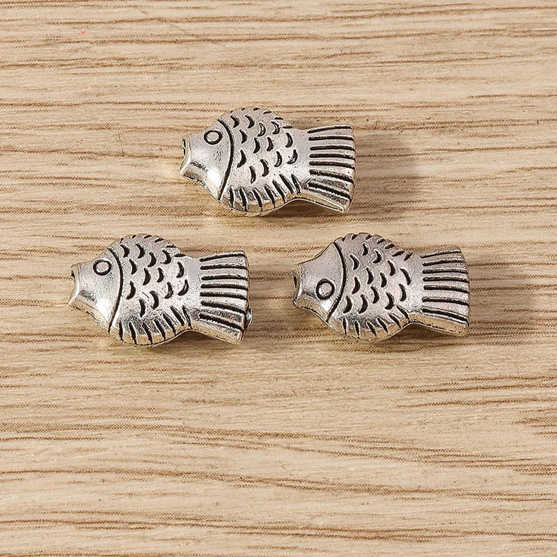20 Stück 14x9mm Niedliche Metall-Fisch-Abstandsperlen für Schmuckherstellung DIY Handgemachte Armbänder Halsketten Zubehör – Detail 3