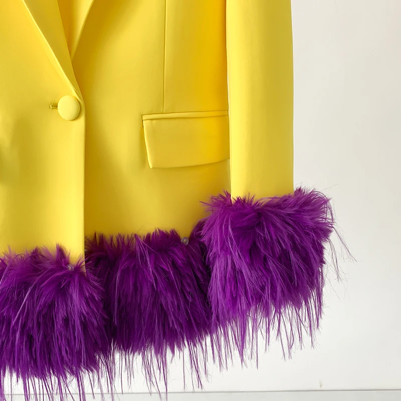 Yellow Dress Blazer Suits Purple Artificial Furffly Fashionable Luxury Jacket Fluff Is Removable Office Business Wear Blazers