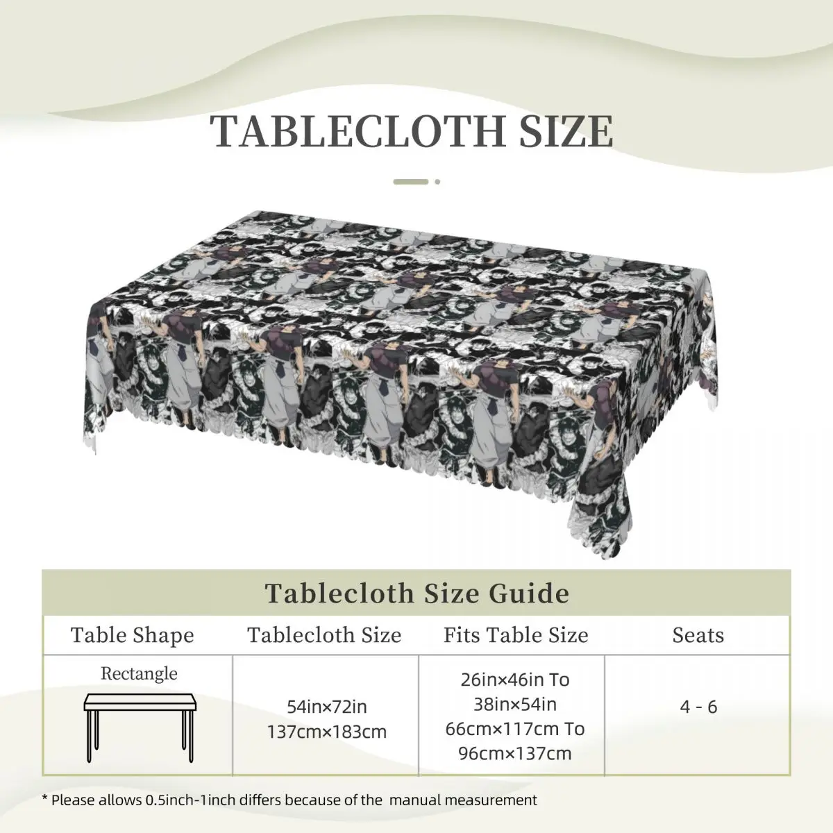T-Toji Fushiguros Manga Knife Customized Rectangular Tablecloth Oilproof Table Cover for Dining Events Table Cloth