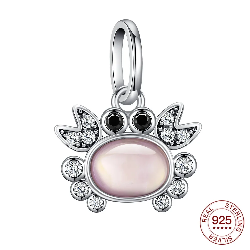 Neuer heißer Feiertags-Charm, originaler rosa Krabben-Anhänger, S925 Sterling Silber Perle, passend für Armbänder, DIY für Frauen, edler Schmuck, Liebesgeschenk