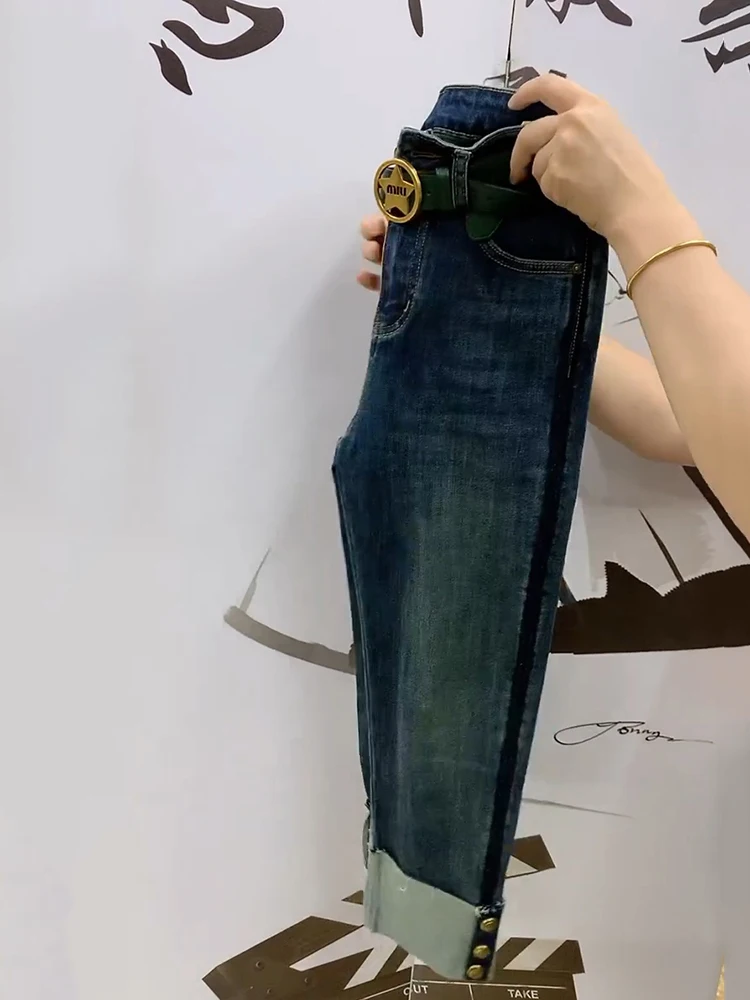 Imagem -06 - Jeans Reto de Cintura Alta para Senhoras Ajuste Solto Calça Jeans Haren Stretch Jeans até o Tornozelo Novidade para Primavera e Outono 2023