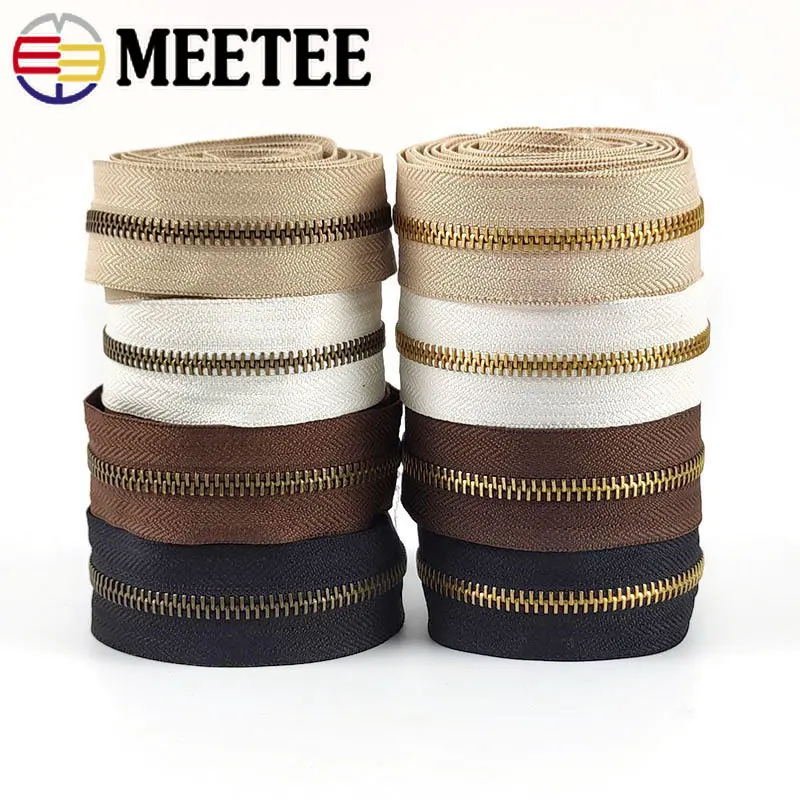 

2/4Meters 5# Metal Zipper Tape Gold Teeth Decorative Continuous Zip Bag Jacket Clothes Luggage Repair Kit DIY Sewing Accessories