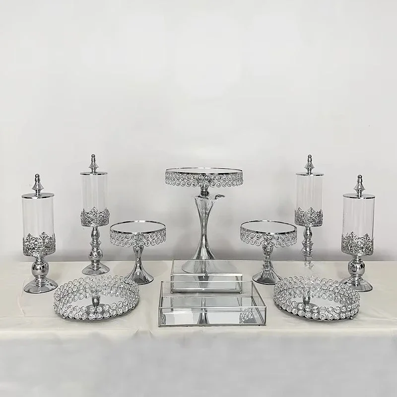 Custom Dessert Table Display Gold Silver Cake Stand Set for Wedding Party Decoration Metal Crystal Wedding Cake Stand