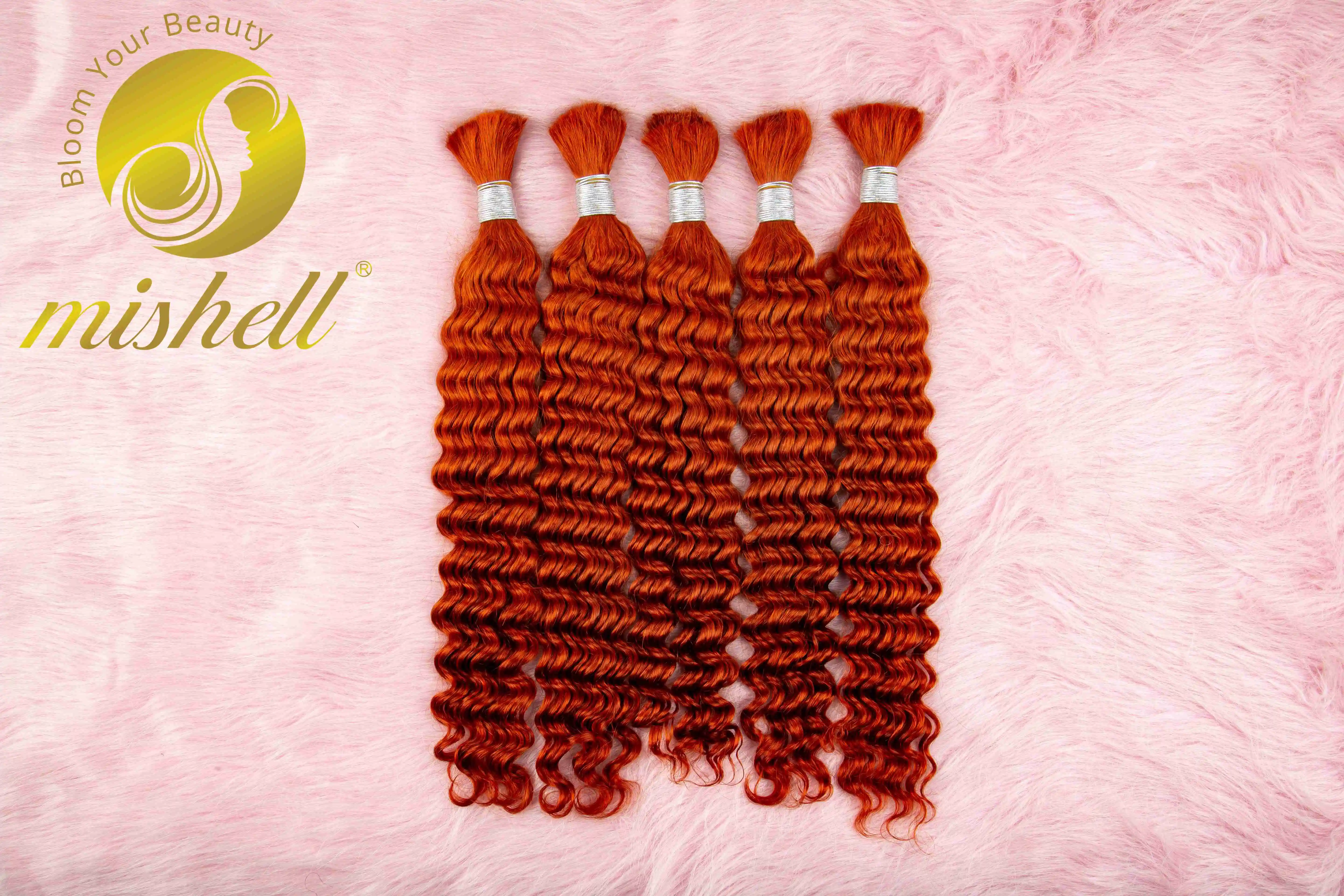 Ginger Orange 26 28 Inch Deep Wave Human Hair Bulk Human Hair for Braiding Unprocessed No Weft 100% Vingin Hair Bulk Extensions