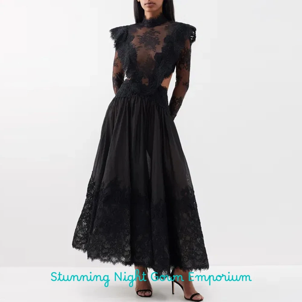 Delicate Lace High Collar Evening Dresses Sexy Open Back Customized Prom Dresses Luxury Long Sleeves Special Occasion Gowns image 6