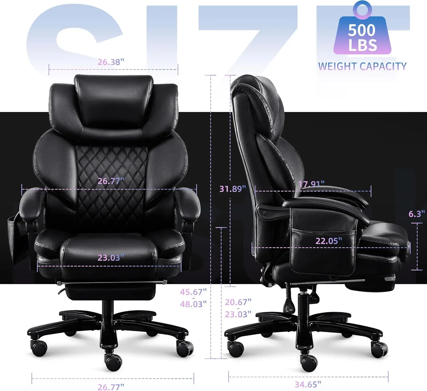 เก้าอี้สํานักงาน 500lbs พร้อม 3D Rolling Massage Lumbar Cushion Executive Office เก้าอี้สูงกลับ Reclining Office เก้าอี้