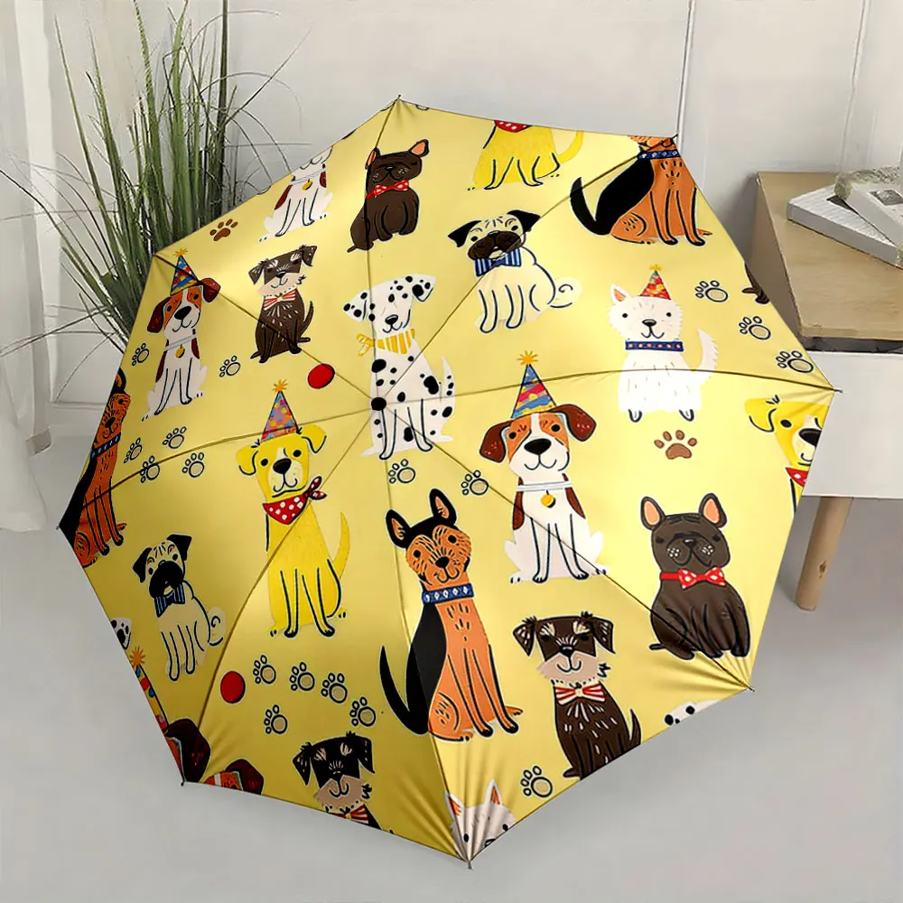 1PC Colorful Umbrella with Diverse Dog Illustrations Print 8 Iron Ribs Folding Umbrella Auto-Open Fashion Sunshade