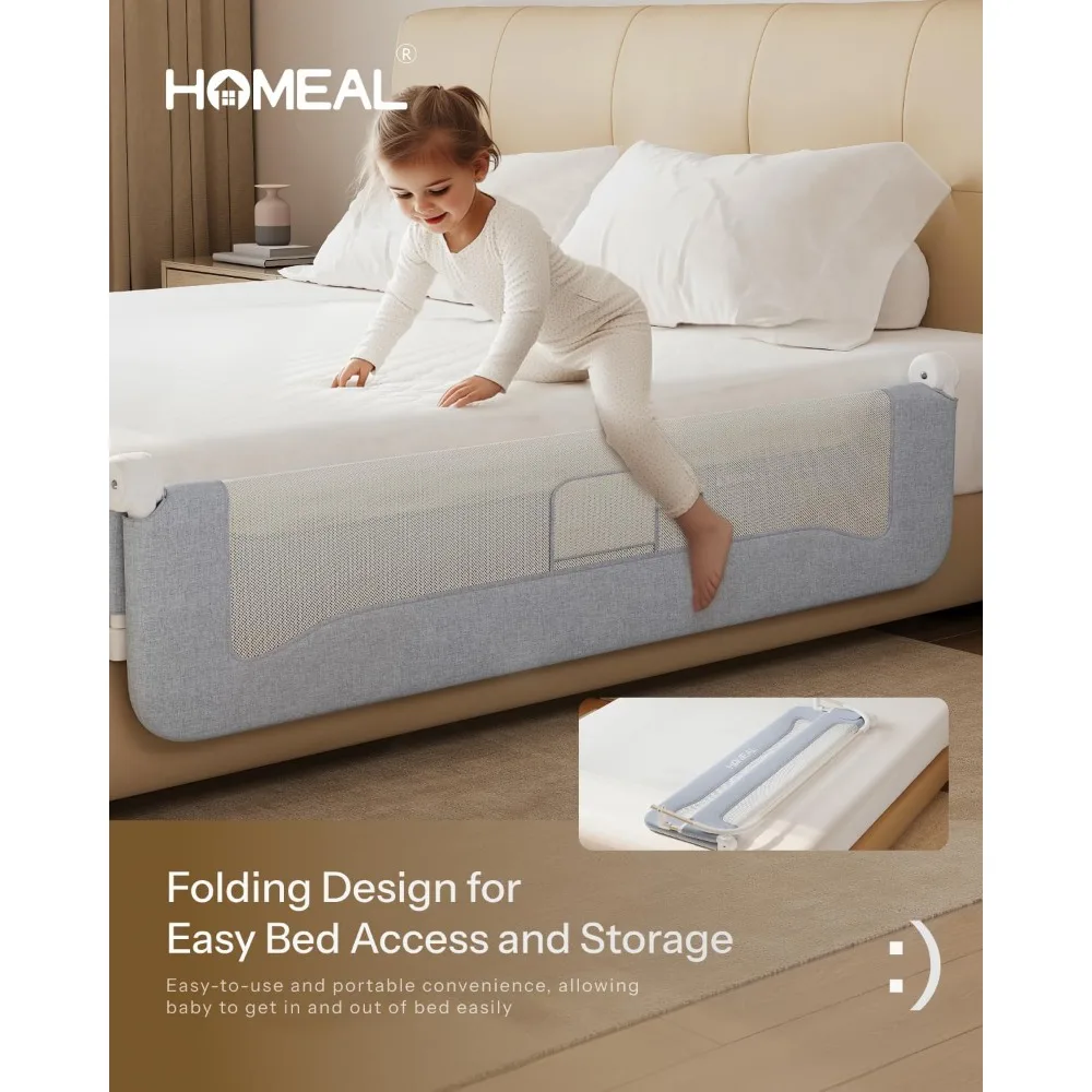 قضبان سرير للأطفال الصغار قابلة للطي لسرير مزدوج، كاملة، كوين، وملك، بطول 59 بوصة، رمادي، عبوة واحدة #3