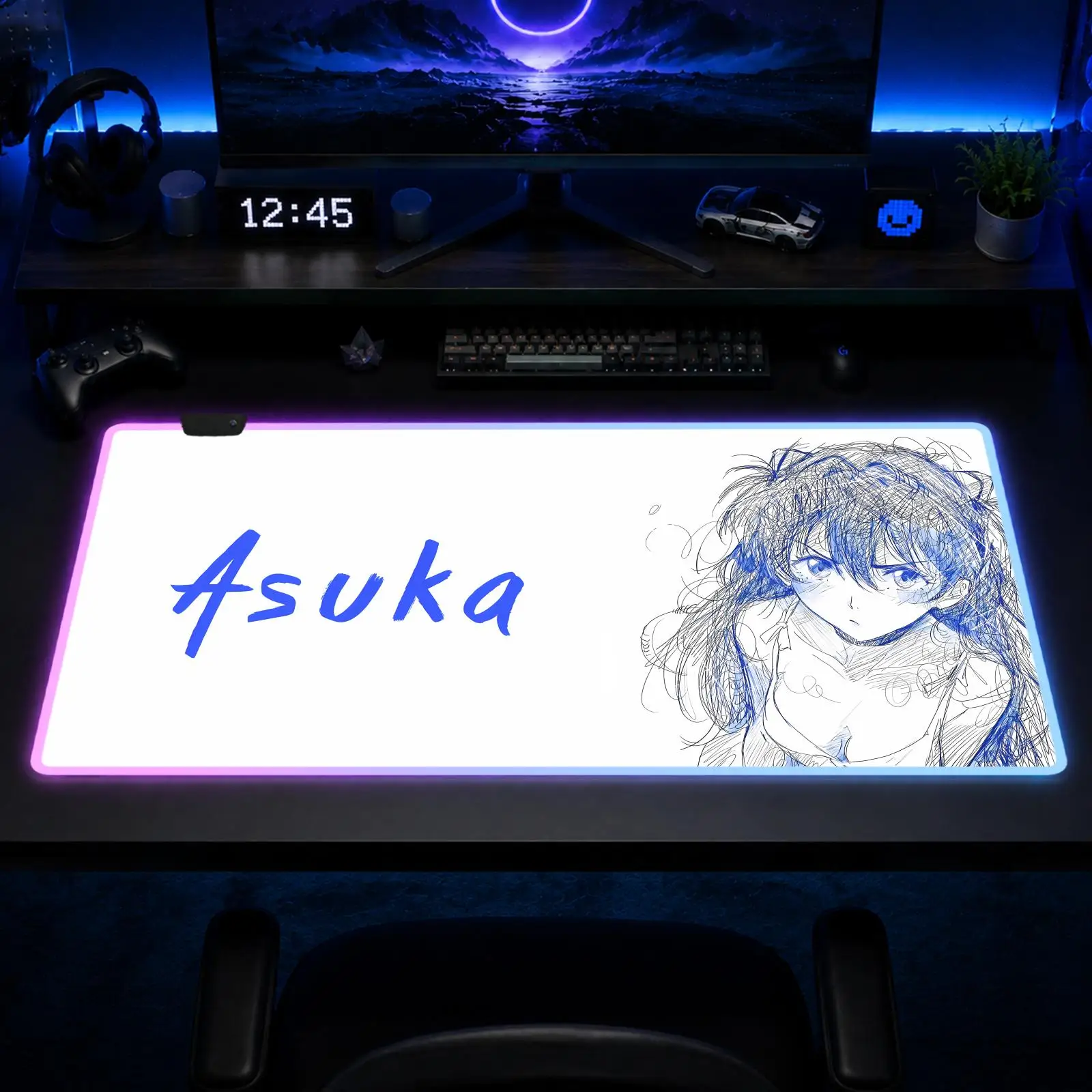 Alfombrilla de Ratón A-suka para Juegos, Alfombrilla de Ratón XXL con Diseño de Anime, Alfombrillas de Escritorio RGB, Alfombrillas de Mesa LED, Alfombrillas de Escritorio de Goma Retroiluminadas