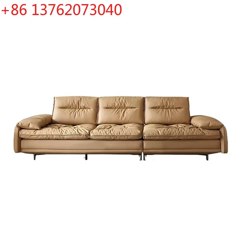 Galleon sofa wide sitting deep living room one-character straight row adjustable backrest caramel color sofa