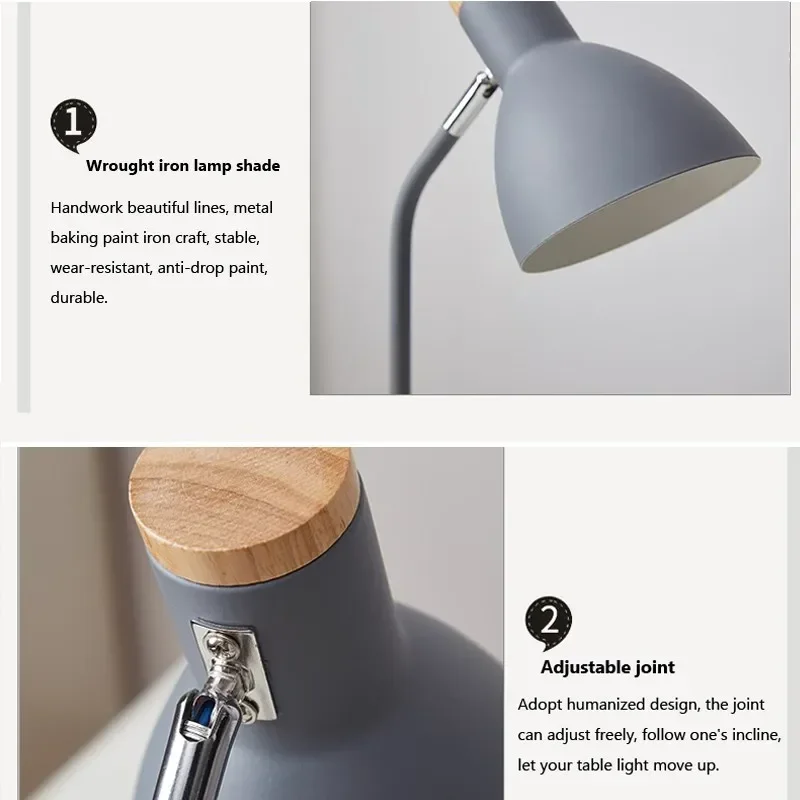 Wood Creative Table Lamp Nordic Flex Desk Light Art Simple LED E27 Lights/Eye Protection Reading&Living Room Bedroom Home Decor