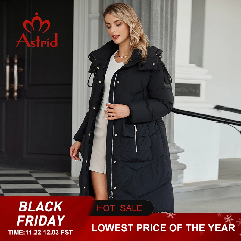 Astrid Winter Women Parka Hooded Big Pockets Thick Warm Fashion Outerwear Long Down Jacket Quilted Coat Female Clothing ZR-30193