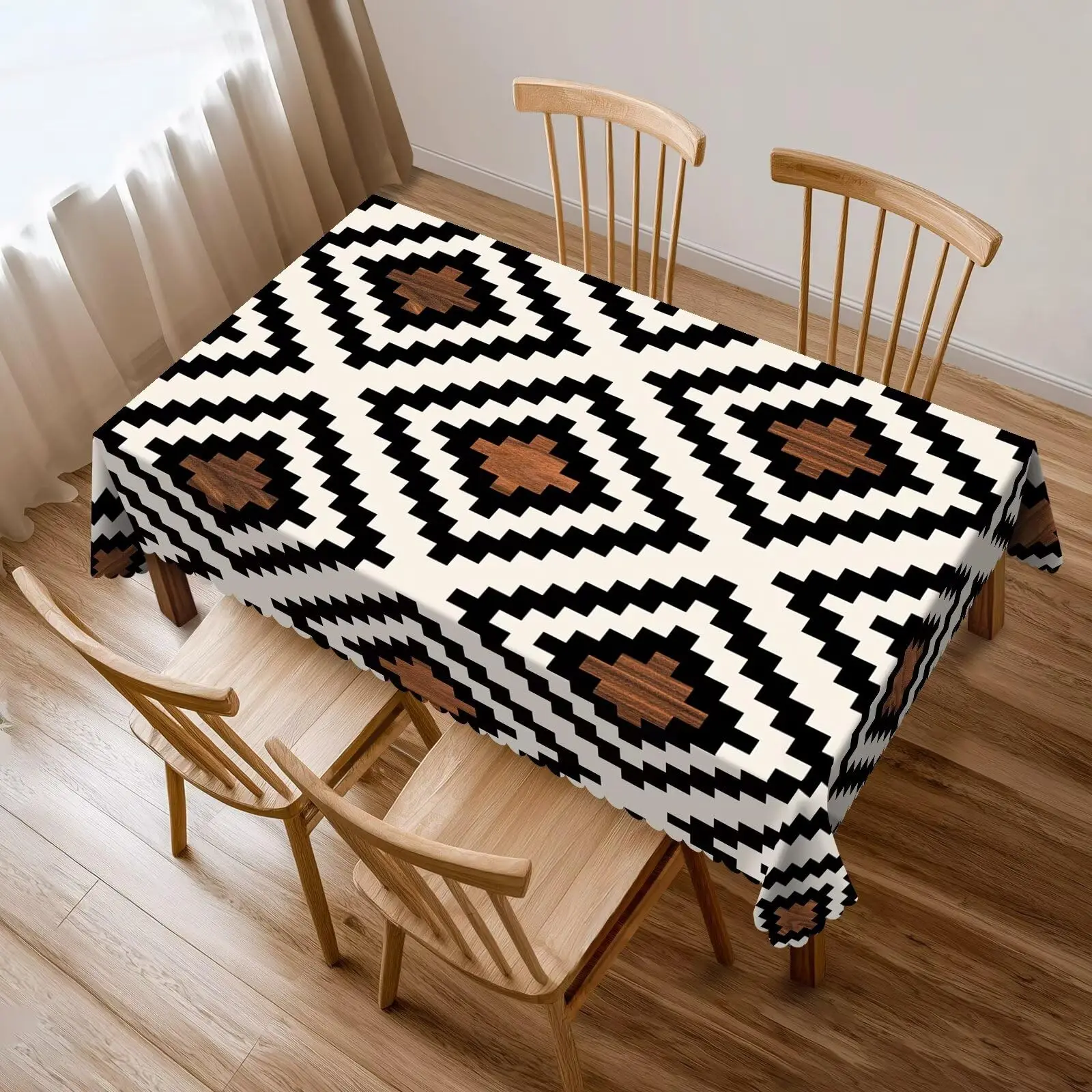Geometric Rectangle Tablecloth Western Tribal Pattern Aztec Abstract Rhombuses Table Cloth for Party Kitchen Dining Decor