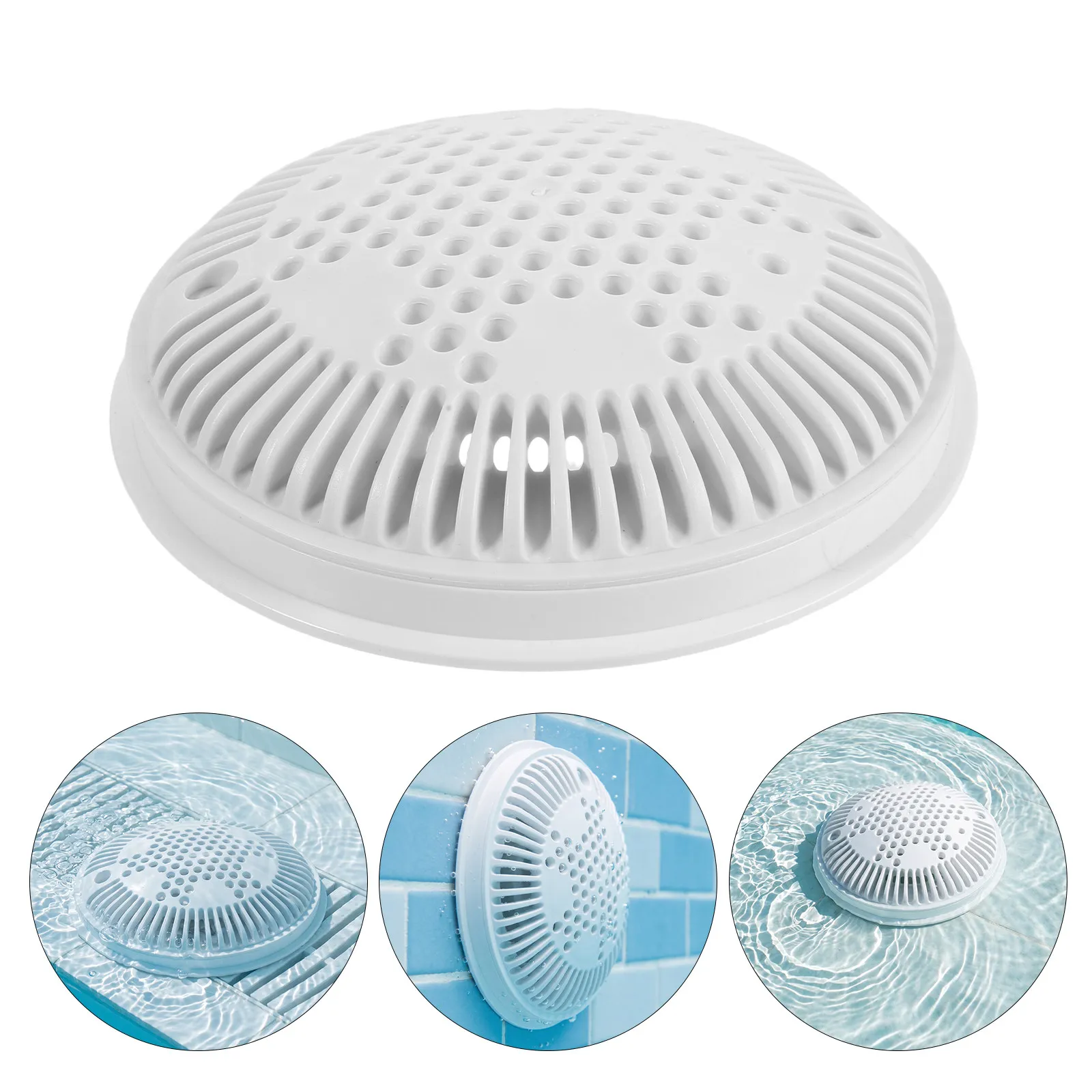 Swimming Pool Drain Cover 8 Inch White Plastic Flat Main Drain Anti-Suction Overflow Hole Safety Cover Pool Drainage Adapter