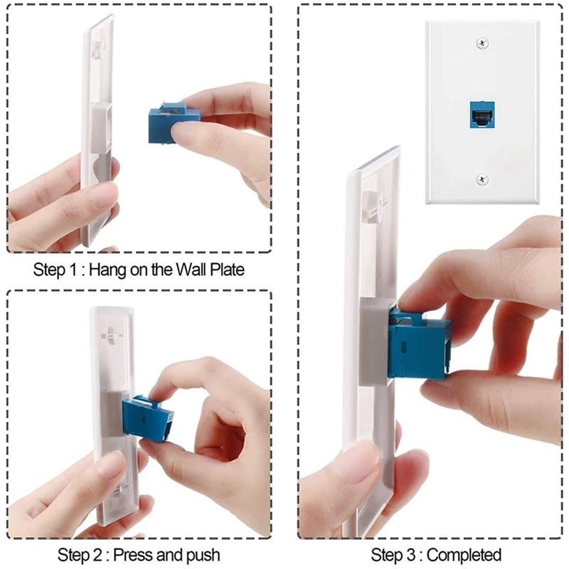 8X Cat6 Ethernet Wall Plate Outlet 1 Port RJ45 Network Female To Female Keystone Wall Coupler Jack Plate White & Blue