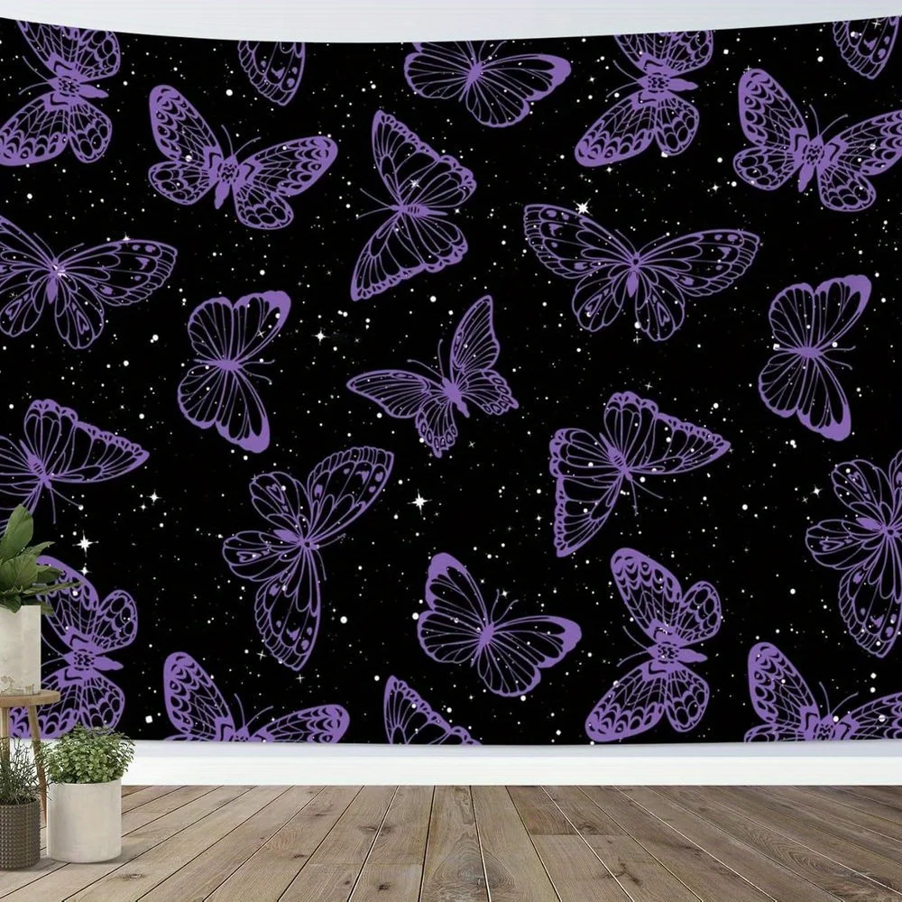 

Фиолетовый гобелен с бабочкой, звездное ночное небо, настенный подвес, космическое искусство, декор комнаты в стиле бохо, бесплатные крючки в комплекте, поднимают свое пространство