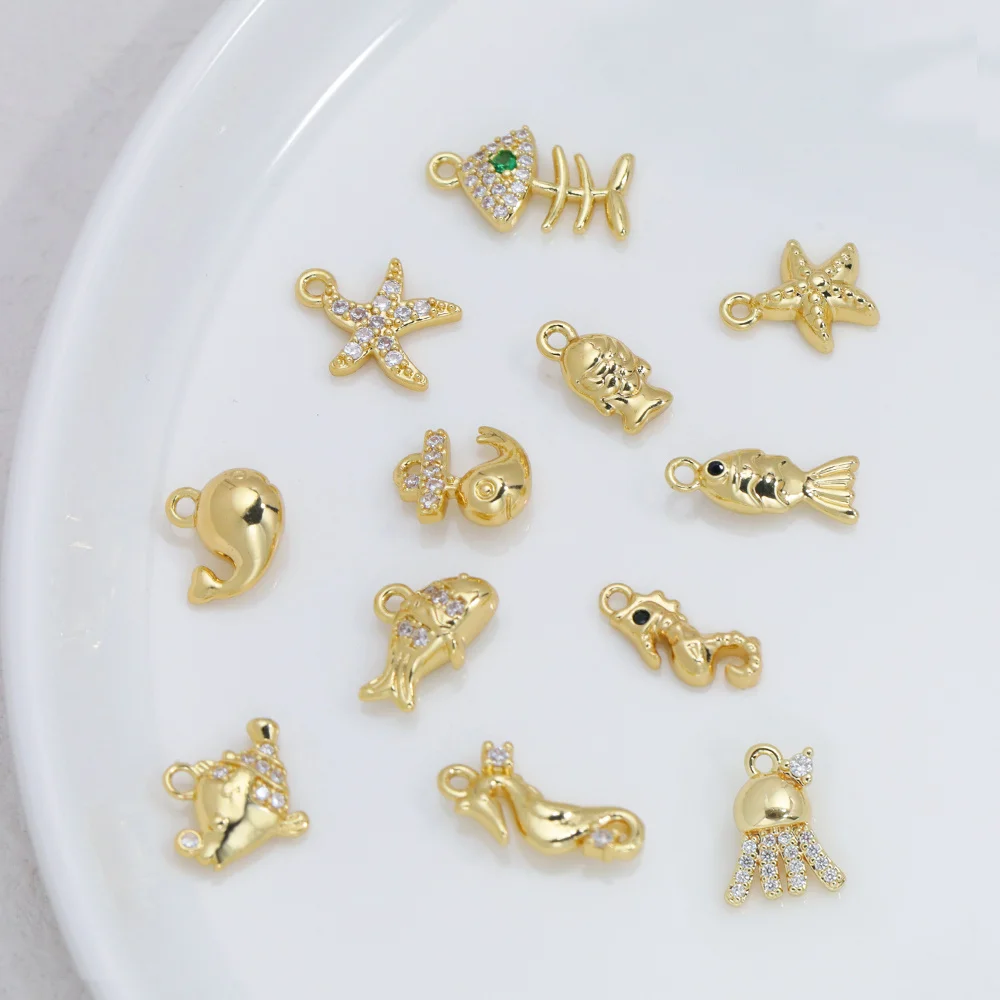 

Сердечный дизайн 100 шт. DIY подвески с цирконием/покрытие из настоящего золота/ювелирные аксессуары/медь/ручная работа/серия Ocean/кулон «сделай сам» # 194730