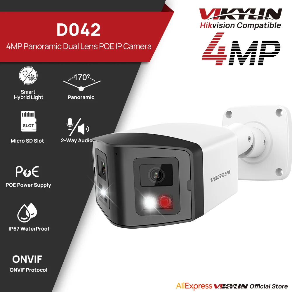 

VIKYLIN 170° Panoramic Security IP Camera Smart Dual Light 4MP Dual Lens IP Camera CCTV Outdoor Surveillance with POE Onvif IP67