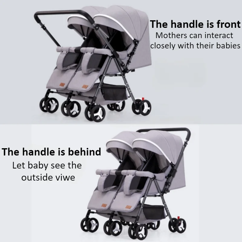 Double Stroller Sit & Lying Side By Side Lightweight Foldable Twin Umbrella Stroller with Universal Front Wheel Two-way Stroller