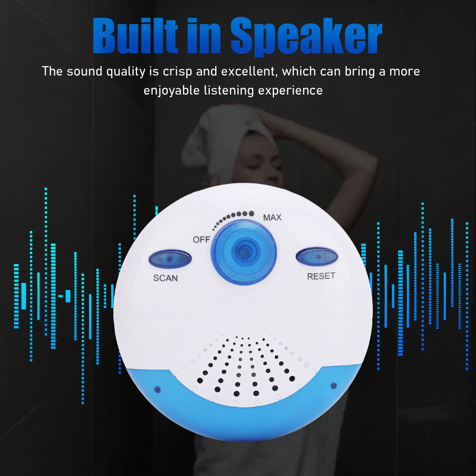Shower Radio IPX7 Waterproof 360 Degrees Surround Sound Portable FM Radio with Top Handle for Bathroom Outdoor Portable FM Radio image 5