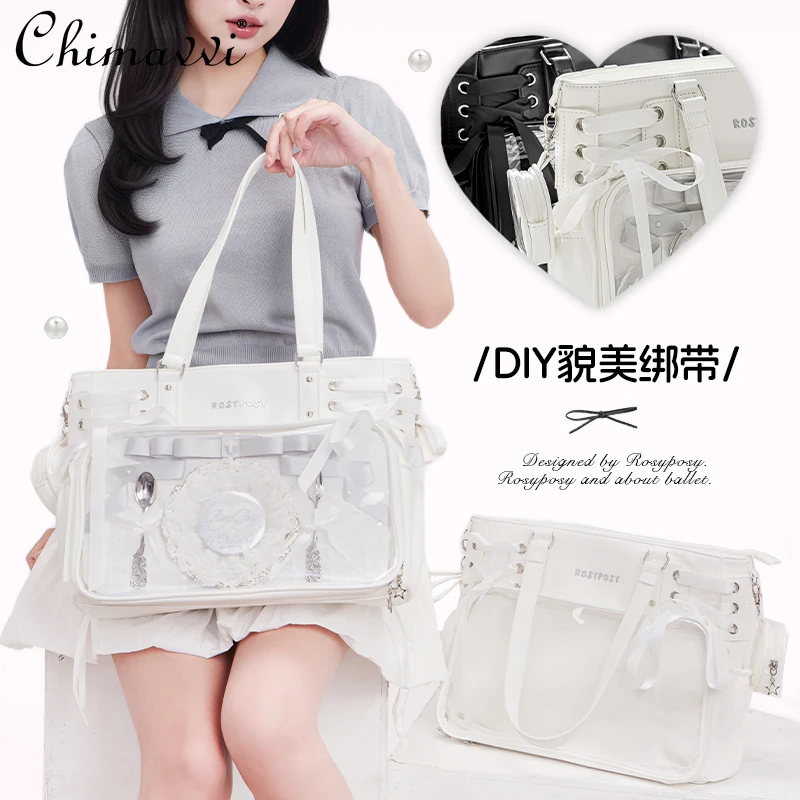 Original Japanese Sweet Single Shoulder Bag 2025 New Student Cute Large Capacity Ribbon Versatile Girl Lady Handbag