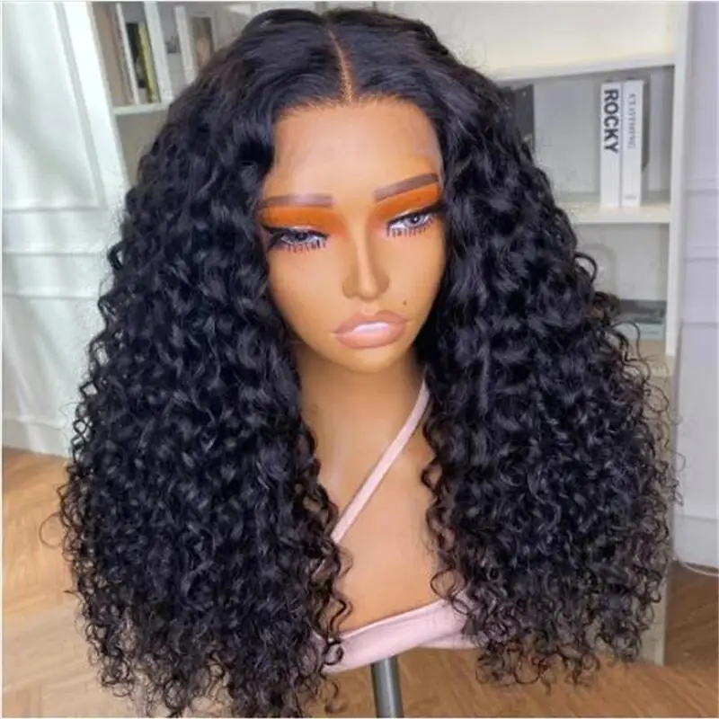 

Natural Black Soft 26Inch Long Kinky Curly Glueless 180% Density Deep Lace Frontal Wig For Black Women Babyhair Preplucked Daily