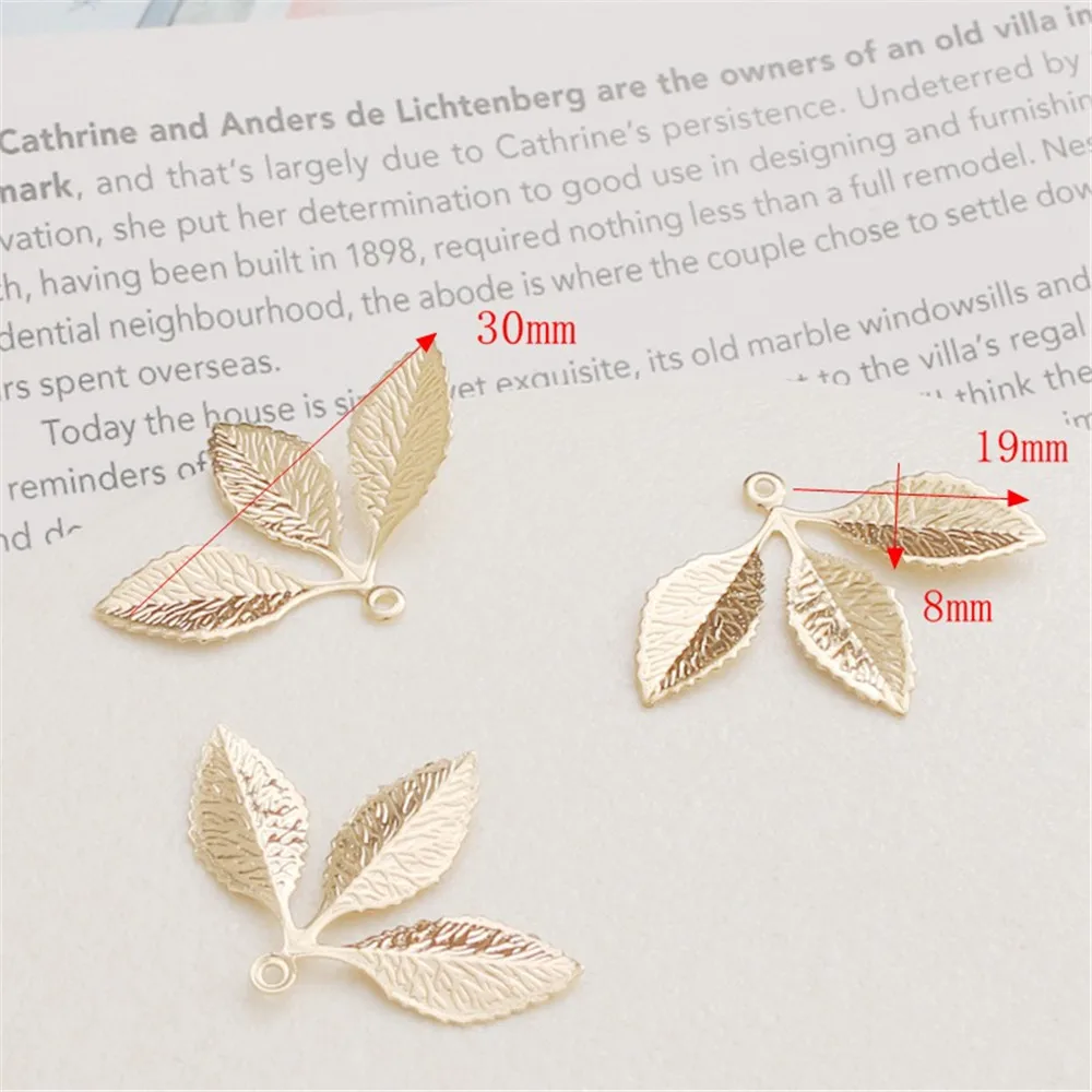 14K Gold Color Cast Copper Three-Dimensional Tree Leaves Pendant Bracelet Necklace and Earrings, Handmade DIY Jewelry, 23*15mm