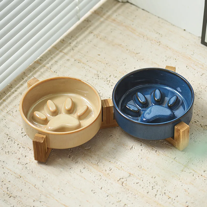 Japanese Kiln-Formed Ceramic Pet Bowl for Medium Dogs Dog Puppy Slow Food Bowl Anti-Choking Slow Food Bowl Anti-Tip Over