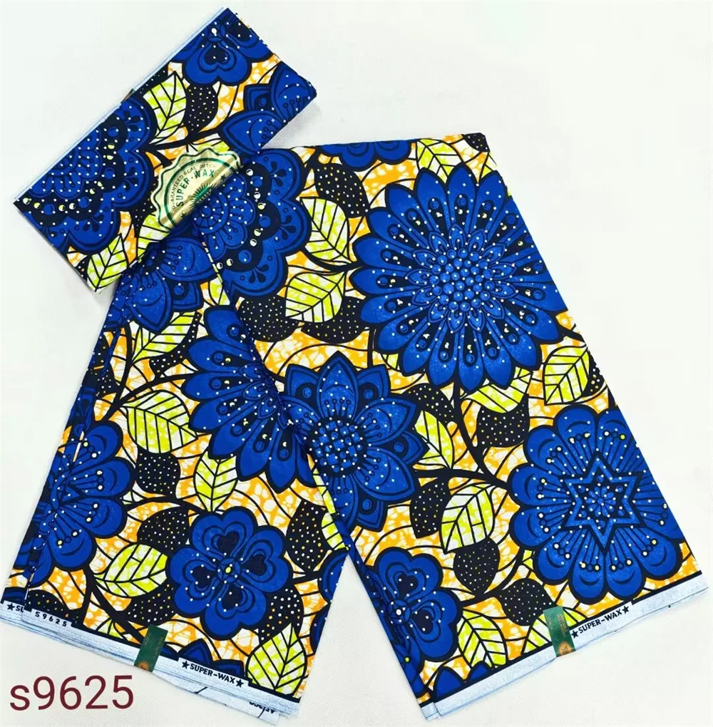 African Printing Wax Fabric WIth Stones Wax Block  Fabrics For Women Dress, 6 Yards/Lot African Wax