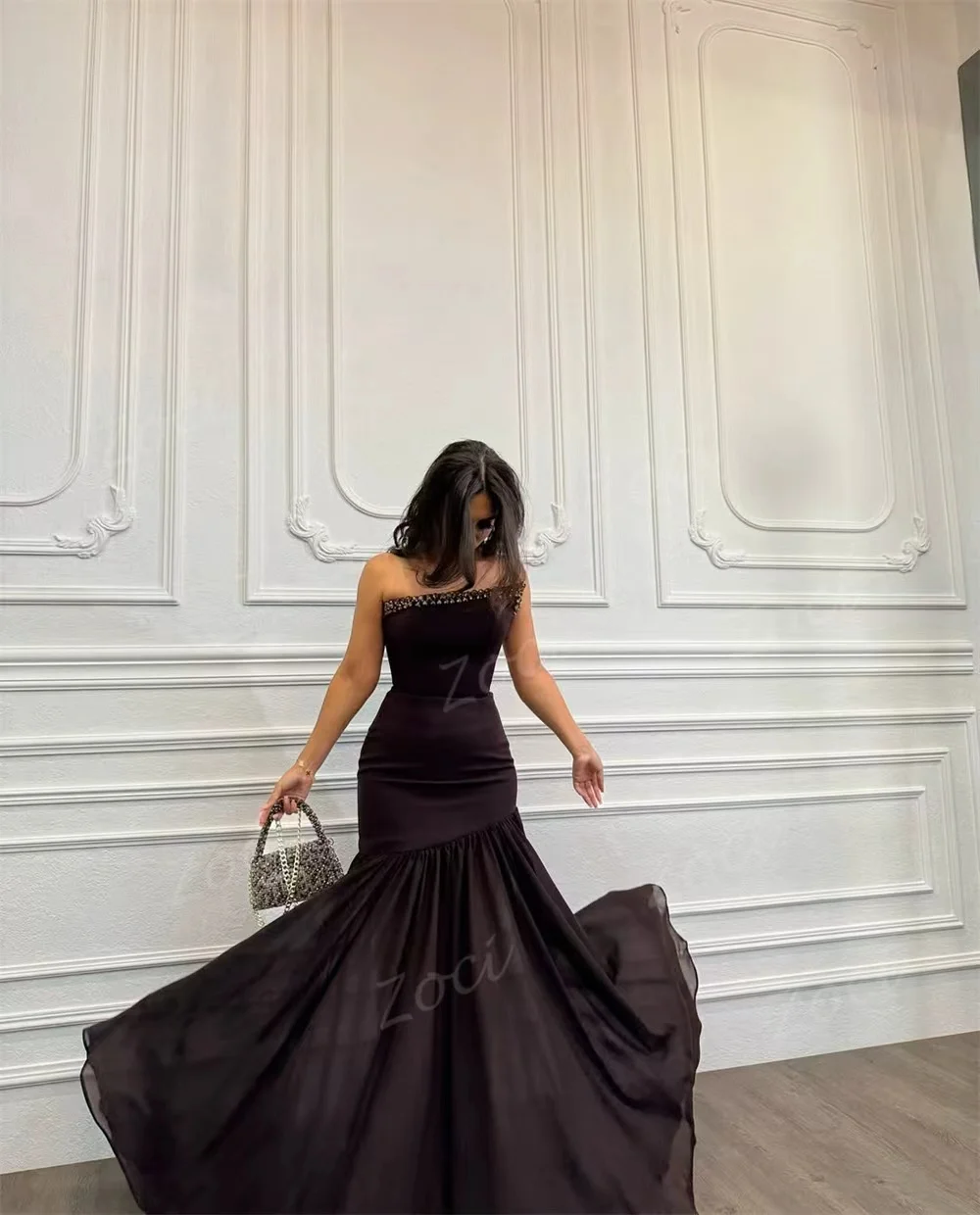 Zoci Bead Saudi Dubai Mermaid Prom Dresses Satin Long Formal Prom Dress Sleeveless Long Vestidos De Fiesta Elegant Customized