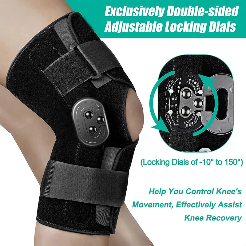 Hinged Knee Brace Adjustable Knee Support with Side Stabilizers of Locking Dials for Knee Pain Arthritis Acl Pcl Meniscus Tear