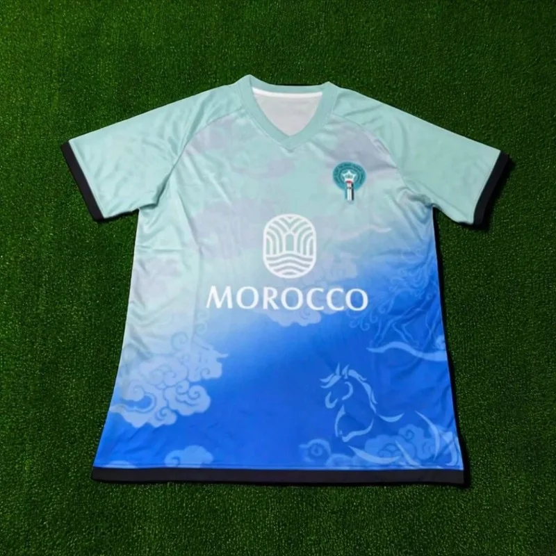 قمصان مشجعي كرة القدم المغربية المطبوعة ثلاثية الأبعاد، قمصان بأكمام قصيرة ورقبة على شكل حرف V، قمصان للتدريب اليومي ومباراة كرة القدم بأكمام قصيرة