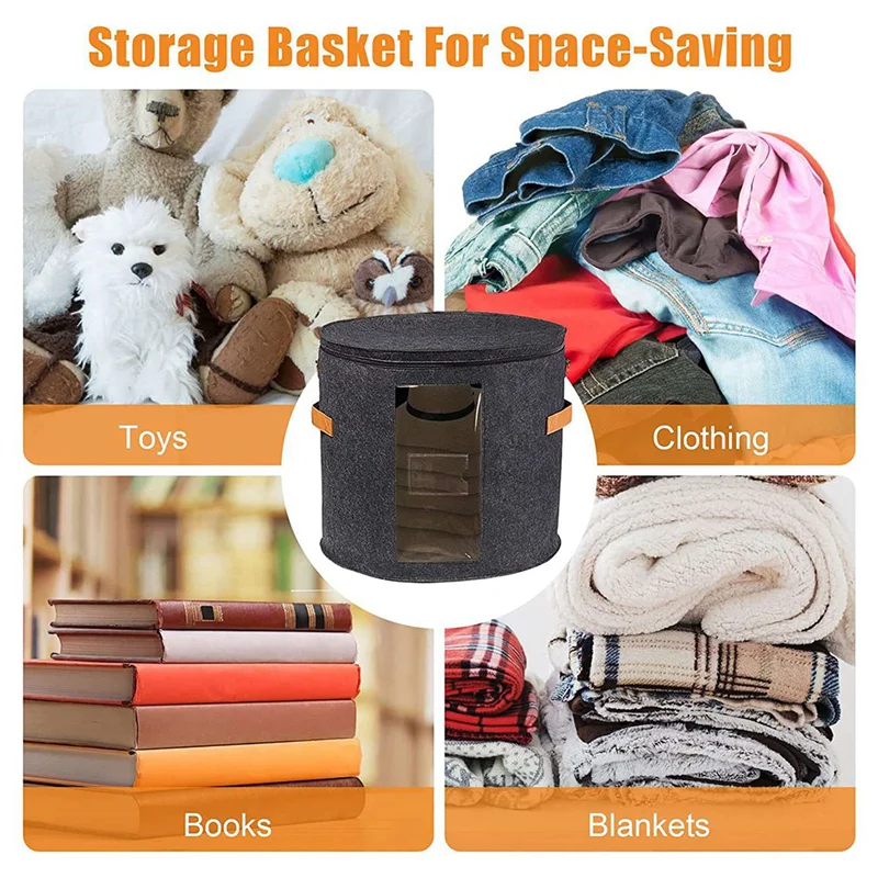 صندوق تخزين القبعة الدائرية B28C-2X - صندوق قبعة قابل للطي مع غطاء للملابس المحشوة والحيوانات، صندوق حمل رمادي داكن #4