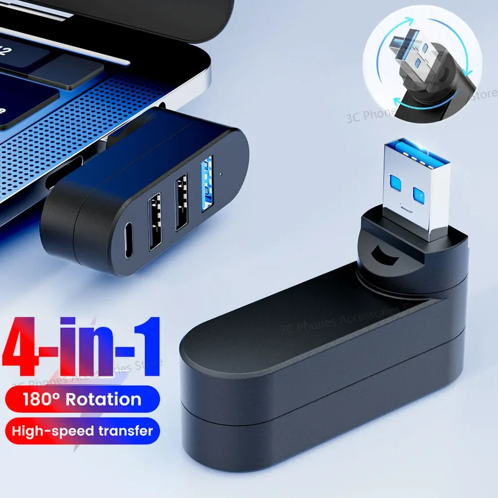 

4 Ports USB HUB Multiport USB Splitter HUB Rotatable USB3.0 2.0 Type C Expander High Speed Data Transfer For PC Laptop MacBook