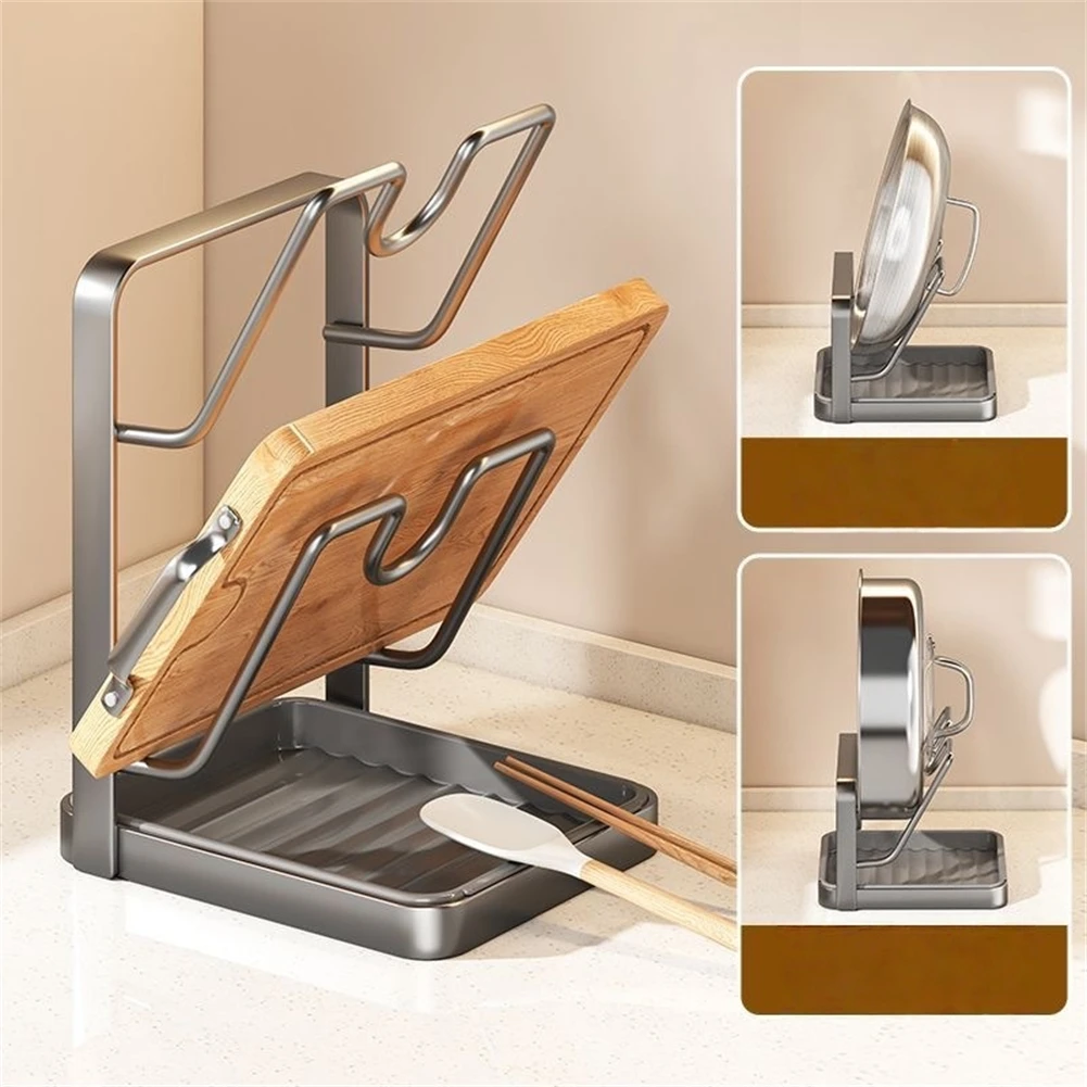 For Kitchen Countertop Pot Lid Holder with Spoon Rest for Organizing Cooking Utensils and Lids in a Compact and Functional Way