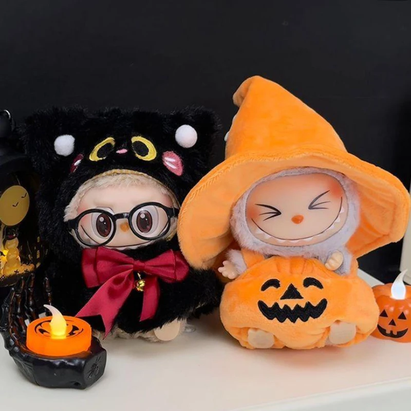 For labubu Halloween pumpkin doll costume cute black cat vinyl doll dress up clothes no doll