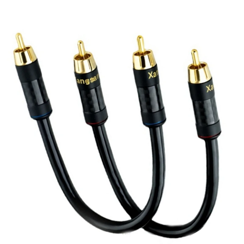 

2 Core Pure Silver RCA Cable Carbon Fiber Gold Plated RCA Plug Dual Shielded HiFi Audio Amplifier CD Signal Cable