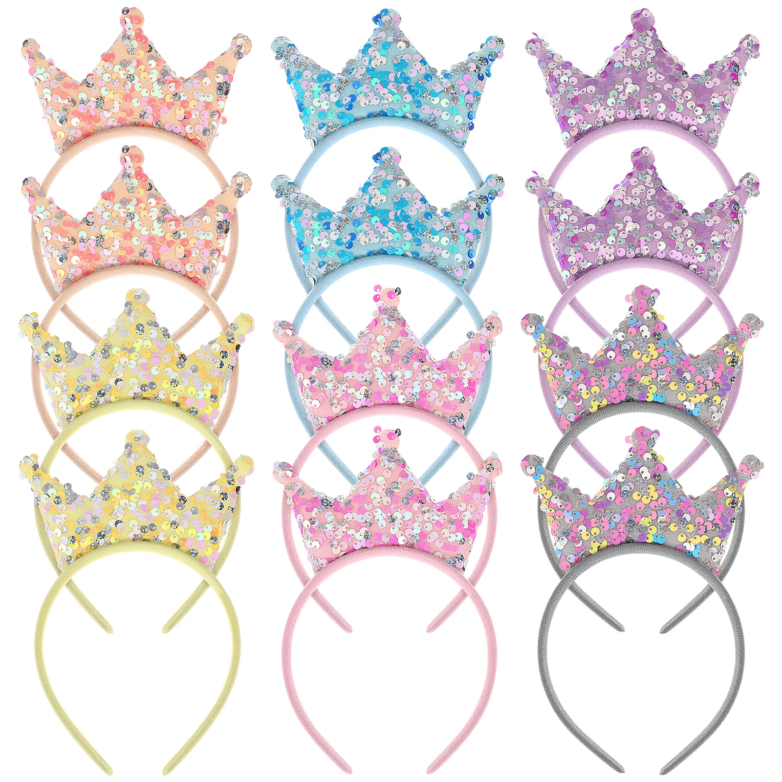 

12pcs Princess Crown Headband for Girls Sequin Glitter Hair Band Decorative Party Accessories Child Crowns Headbands