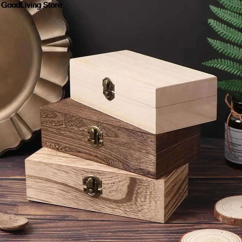 1PCS Retro Jewelry Box Organizer Desktop Natural Wood Clamshell Storage Case Home Decoration Handcrafted Wooden Gift Boxes