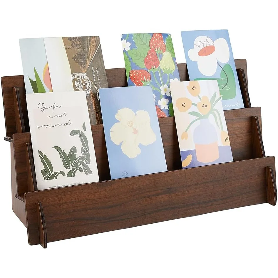 

1PCS Upgraded Thickened 2-Tier Wooden Display Stand Greeting Card Sticker Rack Brown Earring Jewelry for Home Retail Counter