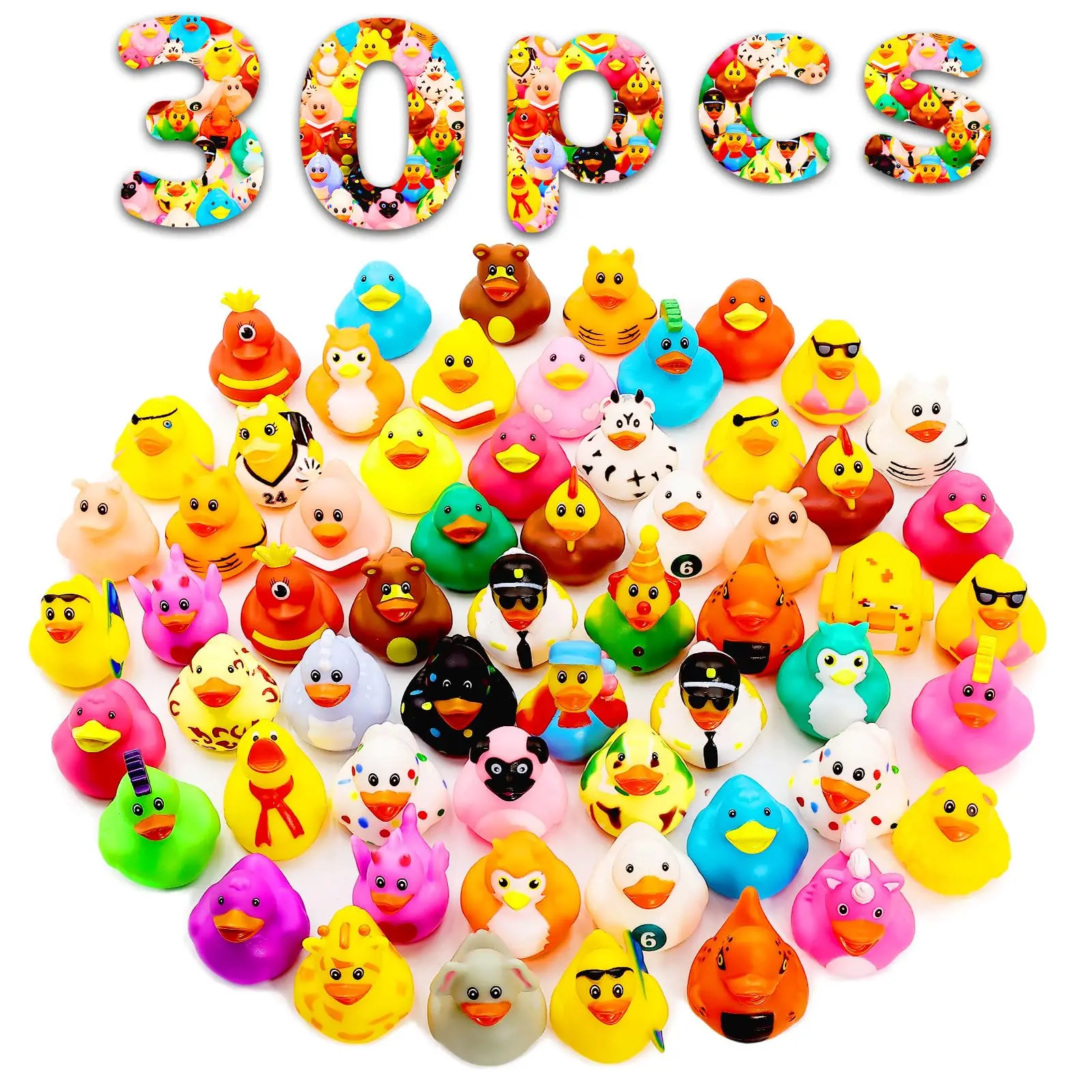 Paquete de 30 Patitos de Goma para Jeeps, 2.3 Pulgadas, Patitos Flotantes para Jeeps, Surtido de Patitos de Goma para Niños, Juguetes de Baño para Bebés