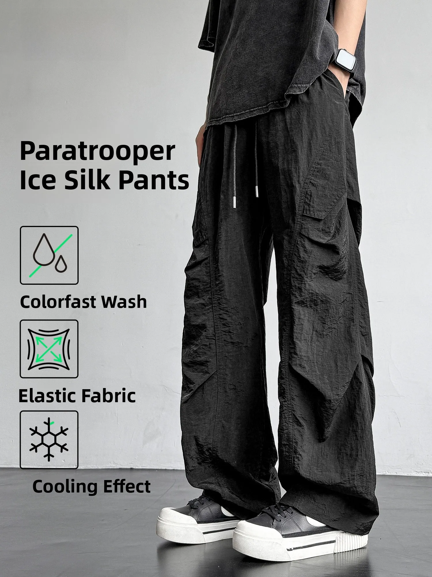

Mte Beautiful American Sle Paratrooper Casual Pants Men Summer Loose Straight Leg Thin Ice Silk Trousers Faion Brand