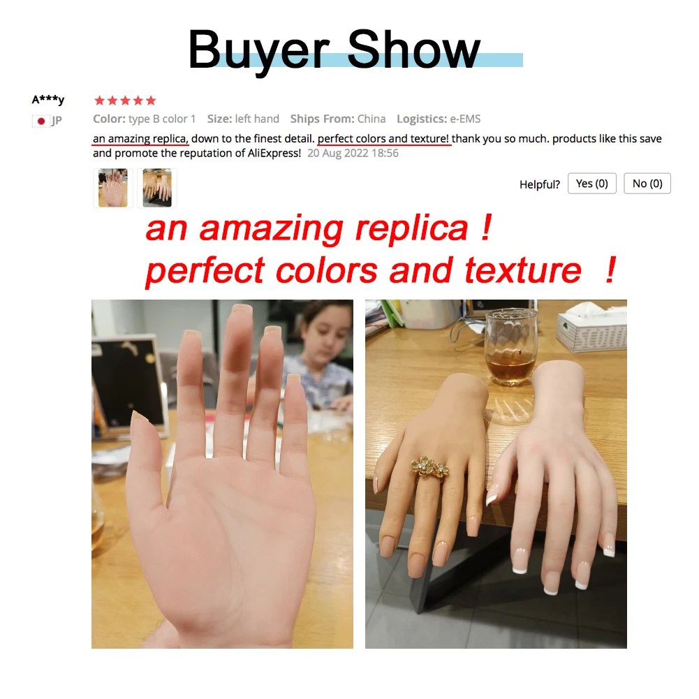 Dokier Realistic Silicone Material Female Hands Model Lifelike Silicone Female Hand Foot Mannequin for Hand Art Jewelry Display