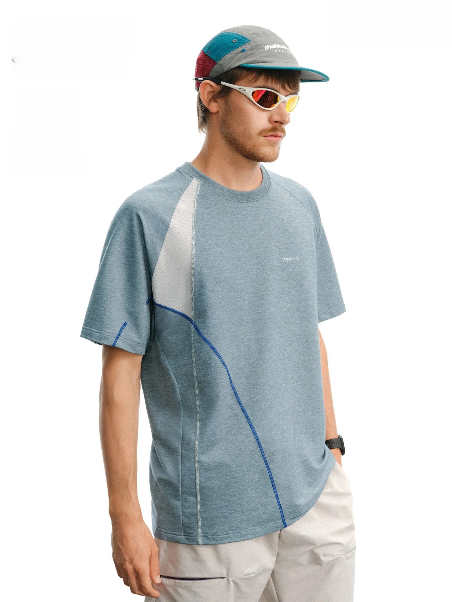Quick Dry Breathable Floral Texture Men's T-Shirt Raseel 714street Color Block Fringe Line Short Sleeve Summer T-Shirt