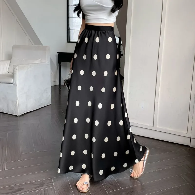 

Polka Dot Half Length Skirt Women's Summer New High Waist Fashion Dress Elastic Waist Texture Versatile Slim Fit A-line Dresses