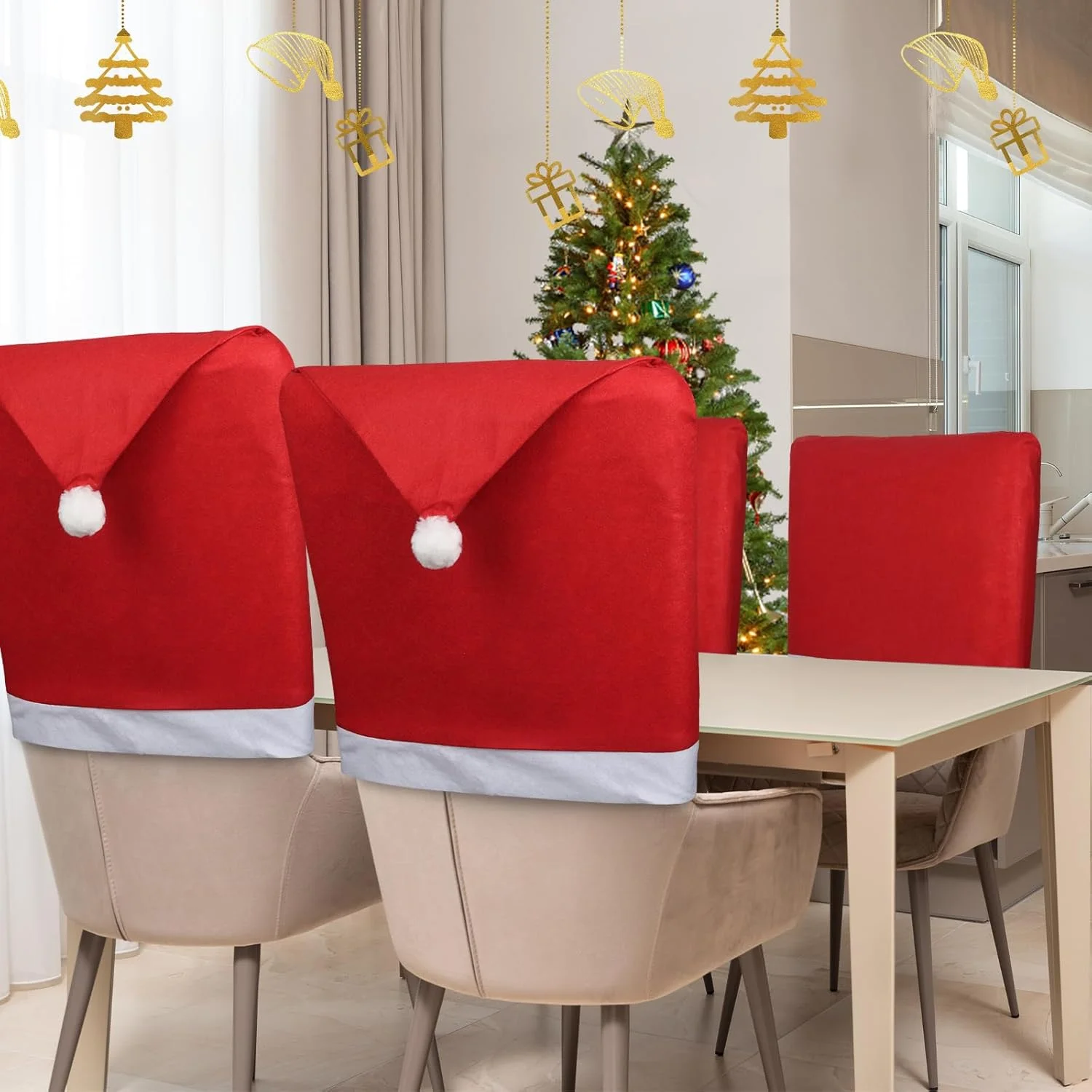 1-20pcs Christmas Chair Covers Decor Santa Claus Red Hat Chair Cap Kitchen Dining Chair Slipcovers Sets For Christmas Holiday