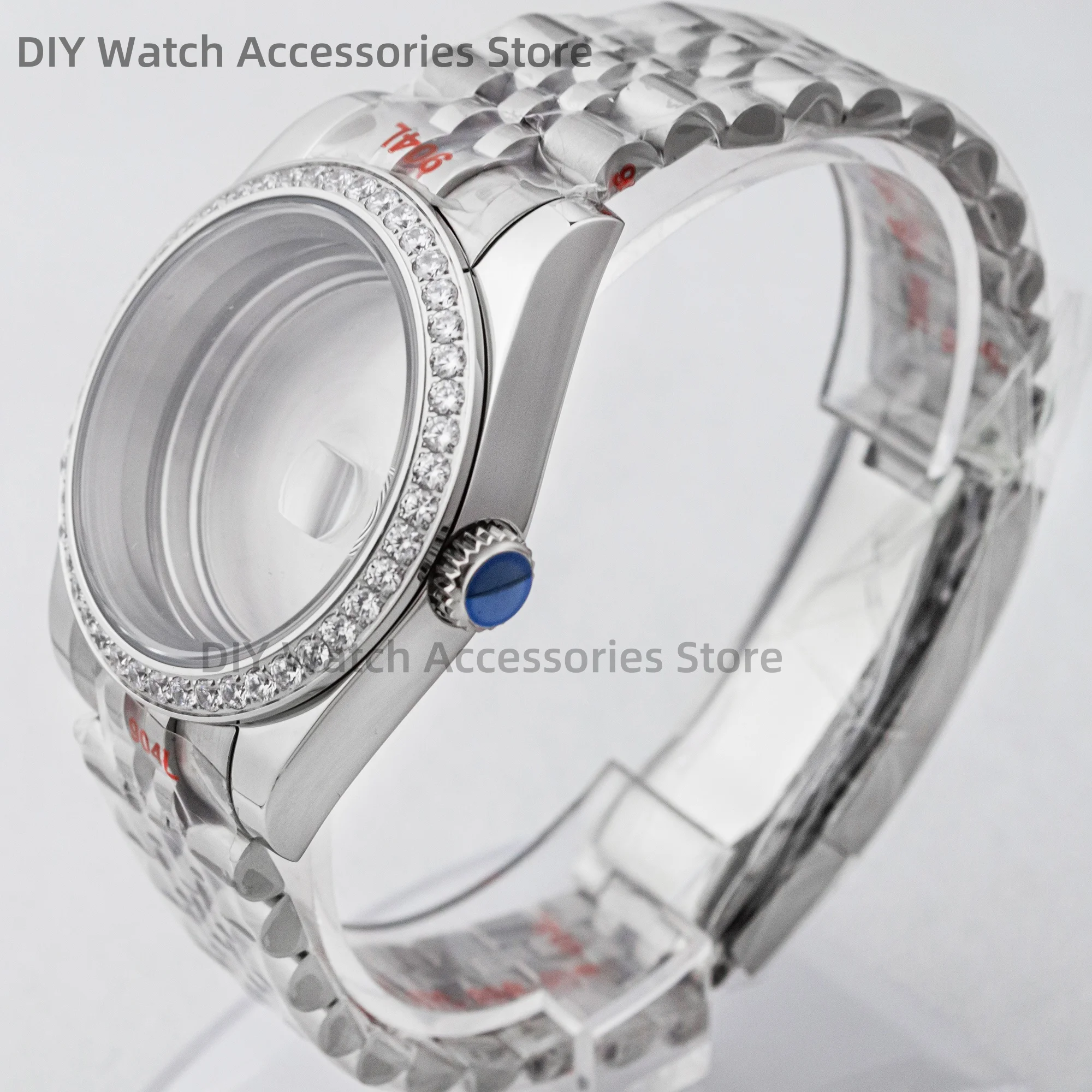 Diamonds Case Stainless Steel Watch Strap Oyster Jubilee Bracelet Fit NH35 NH36 Movement Datejust Sapphire Glass Watch Case