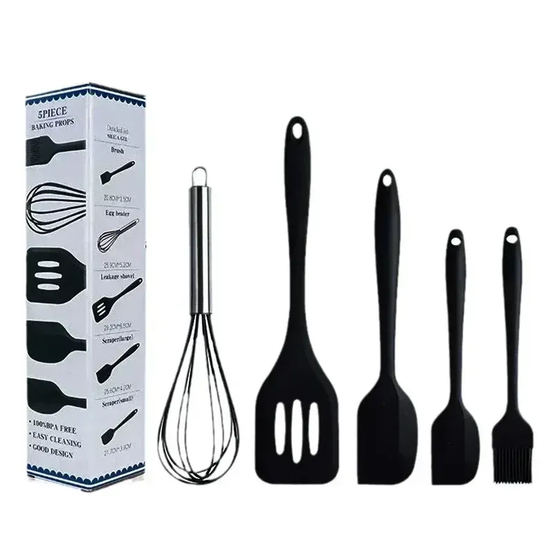  Spot Wholesale High Temperature Resistant Silicone Baking 5-piece Set Scraper Oil Brush Egg Beater Cooking 