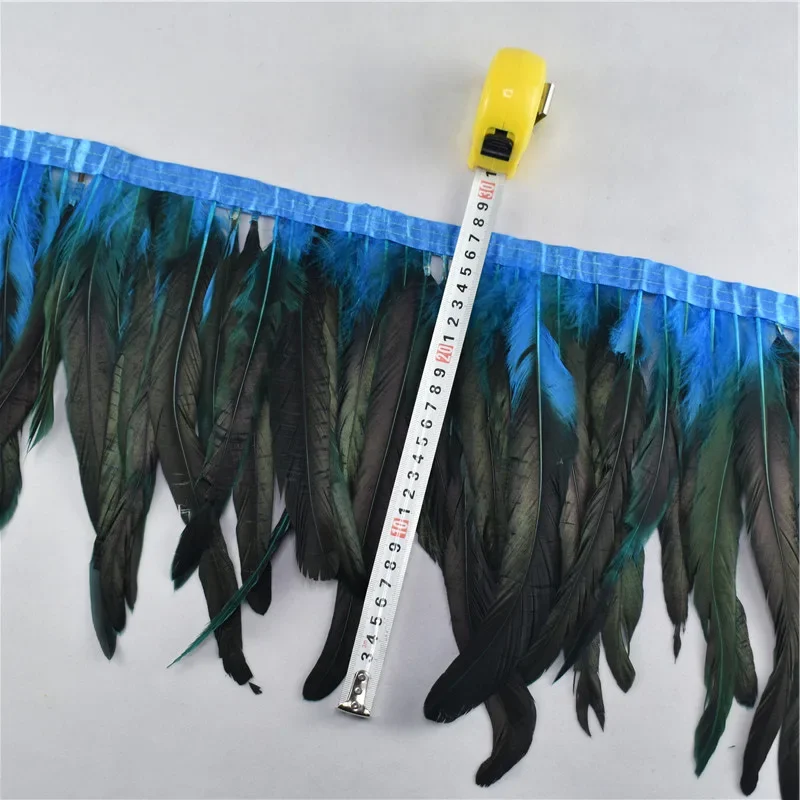 1 Meter bunte Hahnenfedern auf Band, Federnband für Kleider, DIY-Fransen, Nähdekoration, Kleidung, Handwerkszubehör – Detail 7